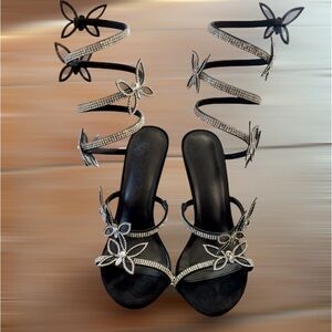 Wild Diva Black and Silver Strappy Heels